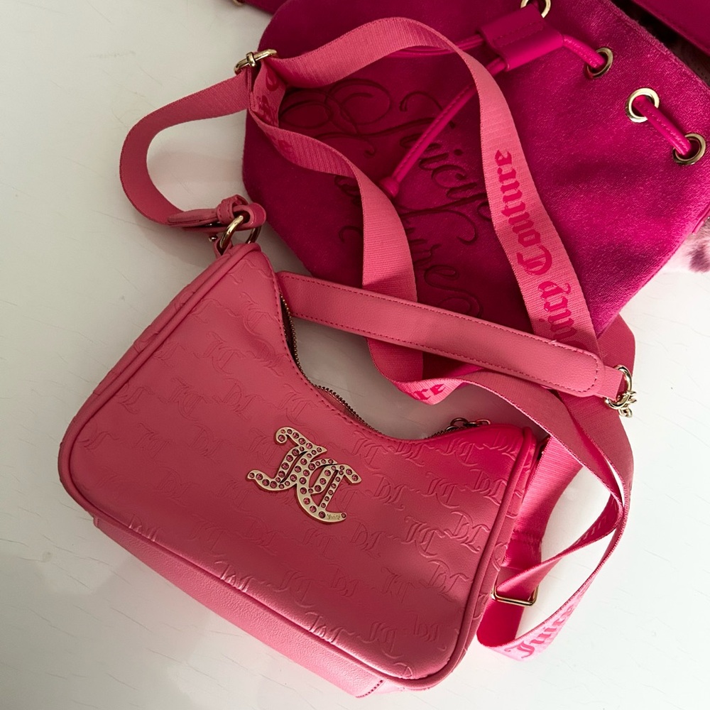 Y2K Juicy Couture Vibrant Pink Hobo Crossbody Bling Glam Bag